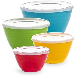 BINO | Mixing Bowl Set with Lids | Versatile Plastic Bowls for Kitchen Mixing, Serving, and Storage – 4-Piece Mixing Bowl Set in Various Sizes | Space-Saving Nesting Design | Dishwasher Safe(Multicolor)