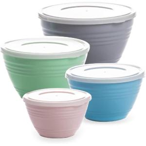 BINO | Mixing Bowl Set with Lids | Versatile Plastic Bowls for Kitchen Mixing, Serving, and Storage – 4-Piece Mixing Bowl Set in Various Sizes | Space-Saving Nesting Design | Dishwasher Safe(Multicolored Pastel)
