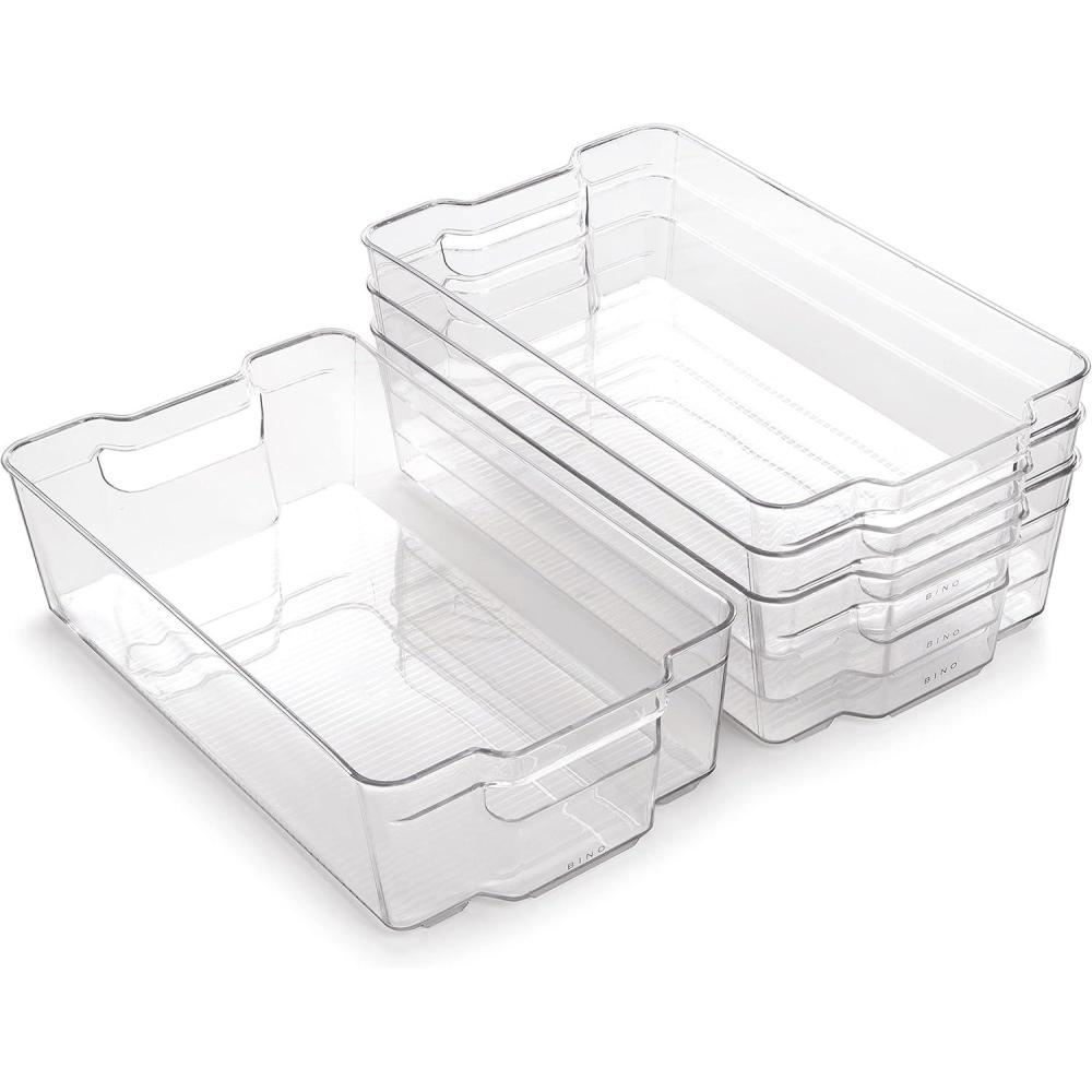 image:imageBINO  Stackable Storage Bins Small  4 Pack  The Stacker Collection  Clear Plastic Storage Bins  Organization and Storage Containers for Pantry amp Fridge  MultiUse Organizer Bins  BPAFree4PK  XLarge
