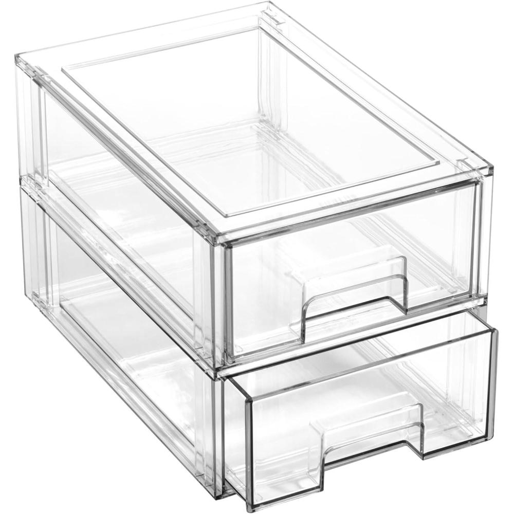 image:imageBINO  Stackable Storage Drawers Small  Clear  THE CRATE COLLECTION  Storage Bins With Drawers  Bathroom Organizers  Under Sink Organizer  Vanity Cabinet Home OrganizationSmall 2Pack