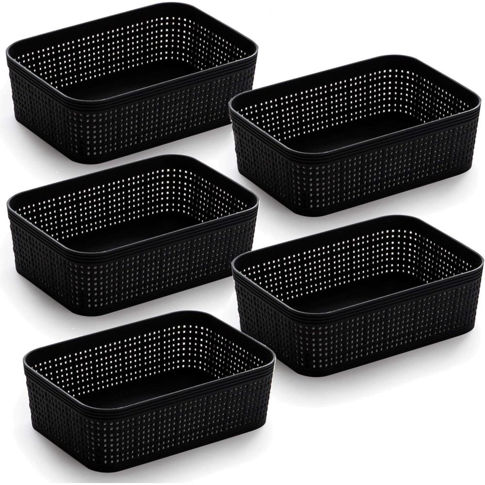 image:imageBINO  Woven Plastic Basket  Medium Black 4Pack  THE JUTE COLLECTION  Home Organization Space  Saving Storage Stylish Design  Jute Basket  Plastic Storage BasketBlack
