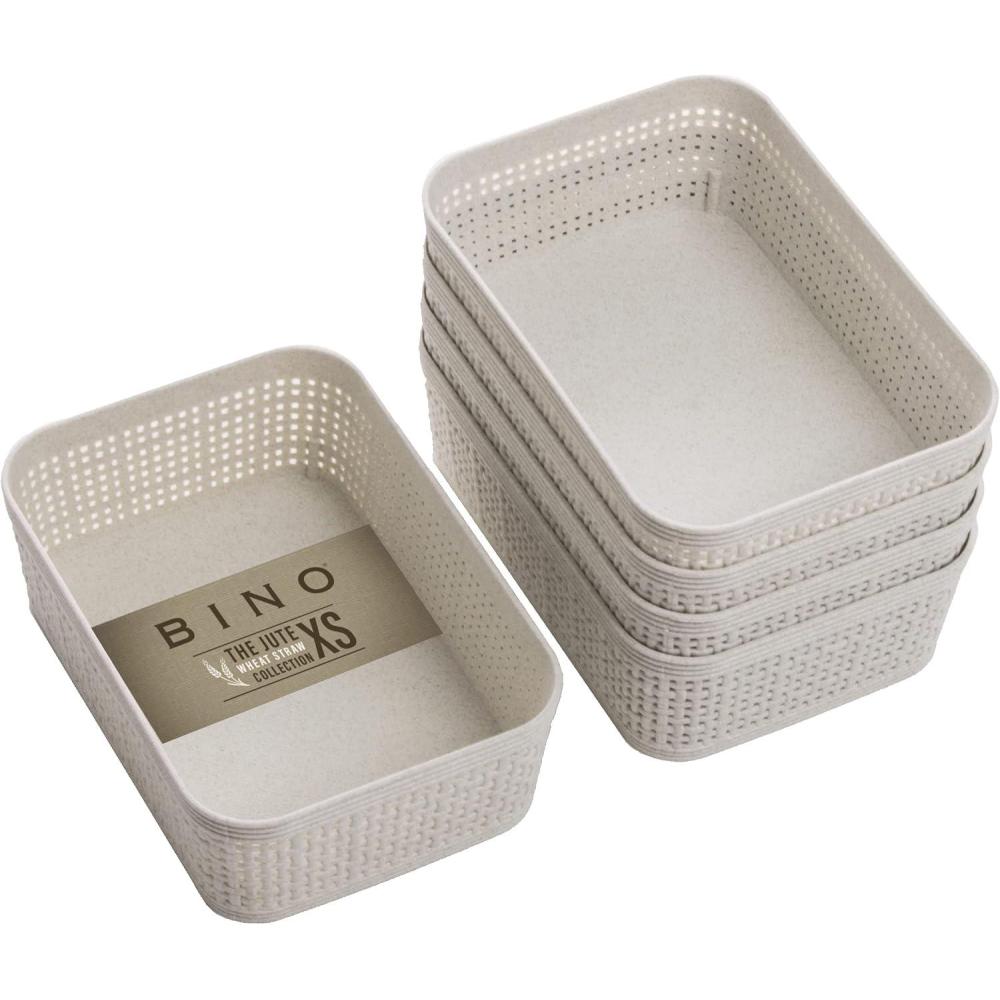 image:imageBINO  Woven Plastic Basket  Medium Black 4Pack  THE JUTE COLLECTION  Home Organization Space  Saving Storage Stylish Design  Jute Basket  Plastic Storage BasketNatural