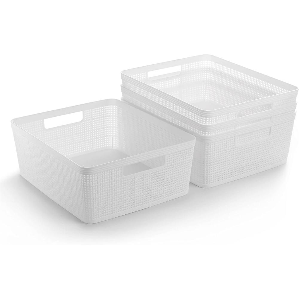 image:imageBINO  Woven Plastic Basket  Medium Black 4Pack  THE JUTE COLLECTION  Home Organization Space  Saving Storage Stylish Design  Jute Basket  Plastic Storage BasketWhite