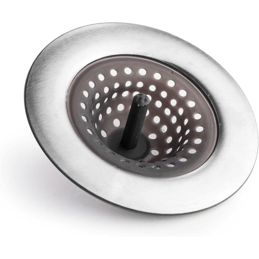 image:imageBINO Kitchen Silicone Sink Drain Strainer with Stainless Steel Rim  Kitchen Sink Drain Cover  Sink Drain Strainers to Catch Food Clogs  Food Catcher Strainer Basket  Kitchen Plug Sink Strainer