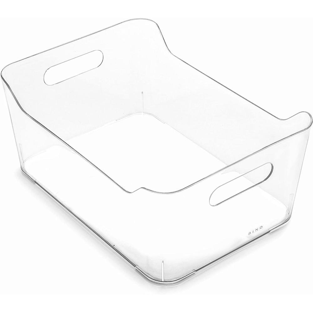 image:imageBINO Plastic Storage Basket Large  MultiUse Storage Basket  Rectangular Cabinet Organizer  Baskets for Organizing with Handles  Home amp Office Organization amp Container Storage