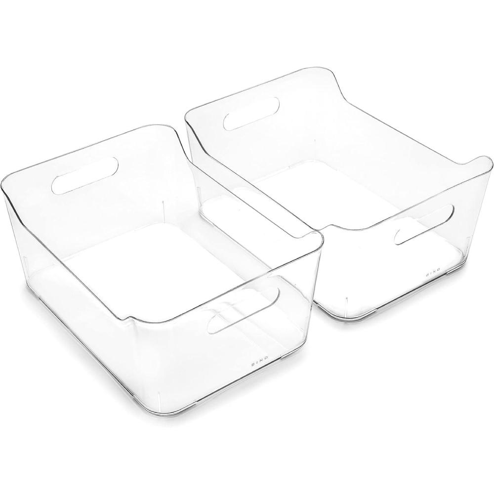 image:imageBINO Plastic Storage Bins  Small 2 Pack White  THE SOHO COLLECTION  Pantry Organizers and Fridge OrganizerClear