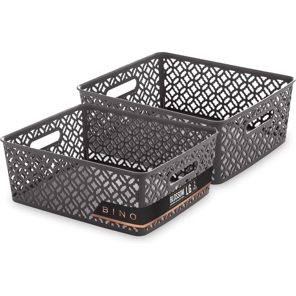 image:imageBINO l Plastic Storage Baskets Large  Black  THE BLOSSOM COLLECTION l MultiUse Organizer Bin l Builtin Handles l Plastic Woven Basket for Organizing l Pantry amp Home Organizing BasketGrey