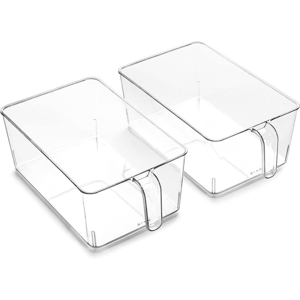 image:imageBINO l Plastic Storage Bins l THE HOLDER COLLECTION l 2Pack Large MultiUse Clear Containers for Organizing with Builtin Handles l Pantry Organization amp Storage l Kitchen Organizer l Storage Bins2 Pack  Large