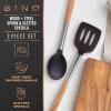 BINO 2-Piece Silicone Spoon & Slotted Turner Set with Stainless Steel & Wooden Handle – Black | BPA-Free Nonstick & Heat Resistant Silicone | Mixing & Serving | Cooking Utensils for Nonstick Cookware