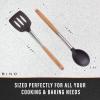 BINO 2-Piece Silicone Spoon & Slotted Turner Set with Stainless Steel & Wooden Handle – Black | BPA-Free Nonstick & Heat Resistant Silicone | Mixing & Serving | Cooking Utensils for Nonstick Cookware
