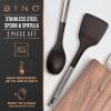 BINO 2-Piece Spoon & Turner Set with Stainless Steel Handles – Black | Heat Resistant BPA-Free Nonstick Cookware | Cooking Mixing & Serving Spoon | Cooking Utensils for Nonstick Cookware