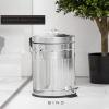 BINO Round Step Trash Can with Lids, Stainless Steel Small Garbage Can For Home, Office, Bathroom, Kitchen with Non-Slip Stepper, Galvanized Steel (1.3 Gallon/5 Liter)