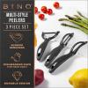 BINO Stainless Steel 3-Piece Peeler Set – Dark Grey | 1-Piece Y-Shaped + 2-Piece Swivel | Multifunctional Kitchen Grip Peelers | Fruits & Vegetables Peelers | Hand Peelers | Kitchen & Cooking Prep