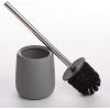 BINO Toilet Brush with Holder – Silicone Coated Ceramic, Light Grey – Bowl Cleaner(Light Grey)