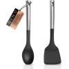 BINO 2-Piece Spoon & Turner Set with Stainless Steel Handles – Black | Heat Resistant BPA-Free Nonstick Cookware | Cooking Mixing & Serving Spoon | Cooking Utensils for Nonstick Cookware