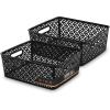 BINO l Plastic Storage Baskets, Large – Black | THE BLOSSOM COLLECTION l Multi-Use Organizer Bin l Built-in Handles l Plastic Woven Basket for Organizing l Pantry & Home Organizing Basket(Black)