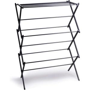 BINO | 3 Tier Foldable Drying Rack – Black | Lightweight Steel Design, Easy Setup & Storage | Portable Steel Design | Laundry Drying Rack | Home Essential