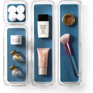 BINO | 4-Piece Drawer Organizer Bin Set – Grey, Small | THE MODULAR+ | Multi-Purpose Storage | Soft-Grip Lining and Non-Slip Rubber Feet | Durable | BPA-Free | Desk Drawer Organizer | Vanity(Navy)
