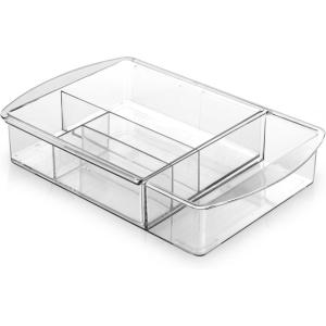 BINO | 7-Section Expandable Plastic Drawer Organizer | Makeup Storage | Space-Saving Makeup Storage | BPA – Free Material | Home Essential | Bathroom Vanity Organizer | Cosmetic