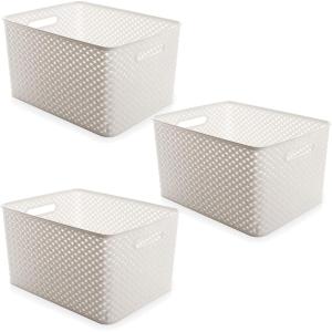 BINO | Plastic Basket, Large – Black – 3 Pack | THE PLAIT COLLECTION | Multi-Use Storage Bins | Durable, Drawer & Cabinet-Friendly | Storage Baskets for Organizing | Pantry & Closet Organizer