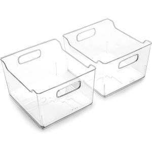 BINO | Plastic Storage Bins – 4 Pack | THE LODGE COLLECTION | Clear Storage | Containers for Organizing with Handles | Pantry Kitchen Organization | Fridge Organizer | Bathroom | Shelves Cabinet(2)