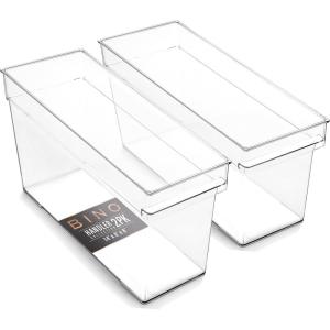 BINO | Plastic Storage Bins, Small – Shallow | THE HANDLER COLLECTION | Multipurpose Organizer Bins | Kitchen Pantry Organizers and Storage | Clear Containers for Organizing Home | Freezer Organizer(2PK DEEP – MEDIUM – 14 x 6 x 8)