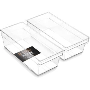 BINO | Plastic Storage Bins, Small – Shallow | THE HANDLER COLLECTION | Multipurpose Organizer Bins | Kitchen Pantry Organizers and Storage | Clear Containers for Organizing Home | Freezer Organizer(2PK MEDIUM – 14 x 6 x 4)
