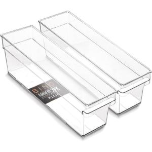 BINO | Plastic Storage Bins, Small – Shallow | THE HANDLER COLLECTION | Multipurpose Organizer Bins | Kitchen Pantry Organizers and Storage | Clear Containers for Organizing Home | Freezer Organizer(2PK SMALL – 14 x 4 x 4)