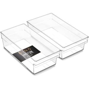 BINO | Plastic Storage Bins, Small – Shallow | THE HANDLER COLLECTION | Multipurpose Organizer Bins | Kitchen Pantry Organizers and Storage | Clear Containers for Organizing Home | Freezer Organizer(2PK SHALLOW – MEDIUM – 12 x 6 x 4)