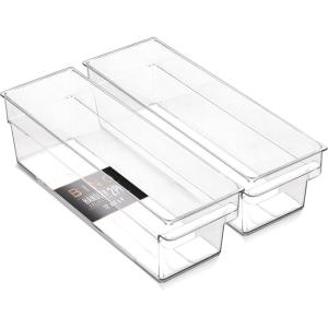 BINO | Plastic Storage Bins, Small – Shallow | THE HANDLER COLLECTION | Multipurpose Organizer Bins | Kitchen Pantry Organizers and Storage | Clear Containers for Organizing Home | Freezer Organizer(2PK SHALLOW – SMALL – 12 x 4 x 4)