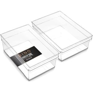 BINO | Plastic Storage Bins, Small – Shallow | THE HANDLER COLLECTION | Multipurpose Organizer Bins | Kitchen Pantry Organizers and Storage | Clear Containers for Organizing Home | Freezer Organizer(2PK LARGE – 14 x 8 x 4)