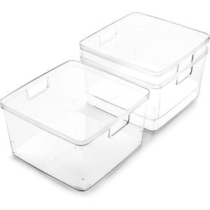 BINO | Plastic Storage Bins, X-Small – 5 Pack | THE LUCID COLLECTION | Multi-Use Built-In Handles BPA-Free Clear Storage Containers | Fridge Organizer | Pantry & Home Organization(3PK – SQUARE)