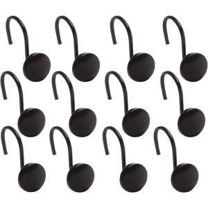 BINO | Shower Curtain Hooks – Brushed Nickel – Set of 12 | Hooks Shower Curtain | Shower Curtain Rings Hooks | Rust Proof Shower Curtain Hooks | Bathroom Shower Hooks For Curtain | Bathroom Essentials(Matte Black)