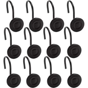 BINO | Shower Curtain Hooks – Matte Black – Set of 12 | Hooks Shower Curtain | Shower Curtain Rings Hooks | Rust Proof Shower Curtain Hooks | Bathroom Shower Hooks for Curtain | Bathroom Essentials(Black)