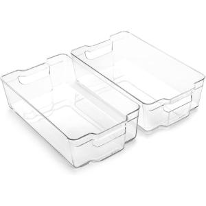 BINO | Stackable Storage Bins, Large – 2 Pack | THE STACKER COLLECTION | Clear Plastic Storage Bins | Built-In Handles | BPA-Free | Containers for Organizing Kitchen Pantry | Multi-Use Organizer Bins(X-Large)