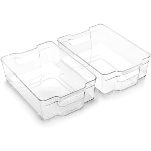 BINO | Stackable Storage Bins, Large – 2 Pack | THE STACKER COLLECTION | Clear Plastic Storage Bins | Built-In Handles | BPA-Free | Containers for Organizing Kitchen Pantry | Multi-Use Organizer Bins(Large)