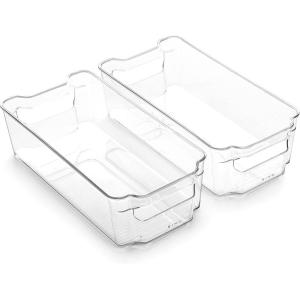 BINO | Stackable Storage Bins, Large – 2 Pack | THE STACKER COLLECTION | Clear Plastic Storage Bins | Built-In Handles | BPA-Free | Containers for Organizing Kitchen Pantry | Multi-Use Organizer Bins(Medium)