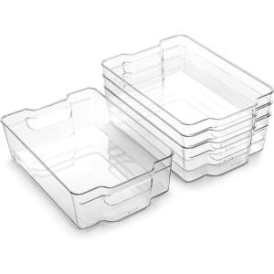 BINO | Stackable Storage Bins, Small – 4 Pack | The Stacker Collection | Clear Plastic Storage Bins | Organization and Storage Containers for Pantry & Fridge | Multi-Use Organizer Bins | BPA-Free(4PK – Large)