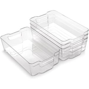 BINO | Stackable Storage Bins, Small – 4 Pack | The Stacker Collection | Clear Plastic Storage Bins | Organization and Storage Containers for Pantry & Fridge | Multi-Use Organizer Bins | BPA-Free(4PK – X-Large)