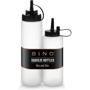 BINO 2-Piece Squeeze Bottles Set – 10 oz + 24 oz | Food Grade Plastic | Squeeze Bottle for Liquids | Plastic Condiment & Sauce Bottles | Cooking Sauce Bottle | Ketchup & Mustard