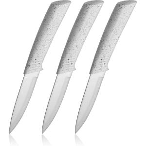 BINO 3-Piece Stainless Steel Paring Knife Set – Speckled White | Small Kitchen Knife Set with Good Grip | Peeling Knife | Cutting Knife | Sharp for Cooking Vegetables & Fruits | Utility Knife Kitchen