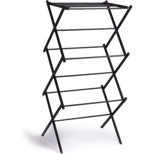 BINO 3-Tier Collapsible Drying Racks | Black | Air Drying & Hanging | Foldable Portable Indoor & Outdoor | Space Saving Clothes Dryer Stand | Home Dorm Apartment Essentials