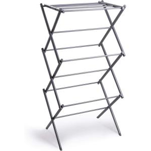 BINO 3-Tier Collapsible Drying Racks | Silver | Air Drying & Hanging | Foldable Portable Indoor & Outdoor | Space Saving Clothes Dryer Stand | Home Dorm Apartment Essentials