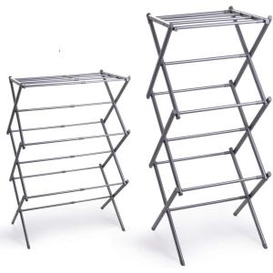 BINO 3-Tier Collapsible Drying Racks | Silver | Laundry Foldable Rack | Air Drying & Hanging | Foldable Portable Indoor & Outdoor | Space Saving Clothes Dryer Stand