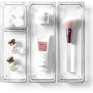 BINO 4-Piece Modular Drawer Bin Set | Bathroom & Vanity Drawer Organizer Trays – Small(Small)