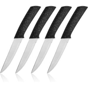 BINO 4-Piece Stainless Steel Steak Knife Set – Speckled Black | Small Knives | Sharp Knife Set | Meat Knife Set | Kitchen Dinner Knives | Cutting Knives | Non-Stick & Rust-Resistant Dinner Knives