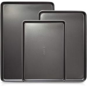 BINO Bakeware Nonstick Cookie Sheet Baking Tray Set, 3-Piece – Gunmetal | Non Stick Baking Pans Set | Carbon Steel Tray Bakeware Sets | Oven Safe | Cookie Sheet Pans | Food-Safe(Gunmetal)