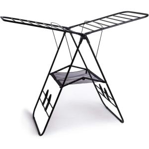 BINO Gullwing Steel Drying Rack Foldable, Sturdy, and Collapsible Laundry Solution – Collapsing Laundry Drying Rack – Space Saving – Home Essentials (Black)