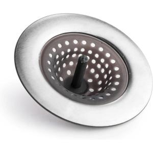 BINO Kitchen Silicone Sink Drain Strainer with Stainless Steel Rim | Kitchen Sink Drain Cover | Sink Drain Strainers to Catch Food Clogs | Food Catcher Strainer Basket | Kitchen Plug Sink Strainer