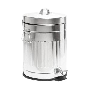 BINO Round Step Trash Can with Lids, Stainless Steel Small Garbage Can For Home, Office, Bathroom, Kitchen with Non-Slip Stepper, Galvanized Steel (1.3 Gallon/5 Liter)